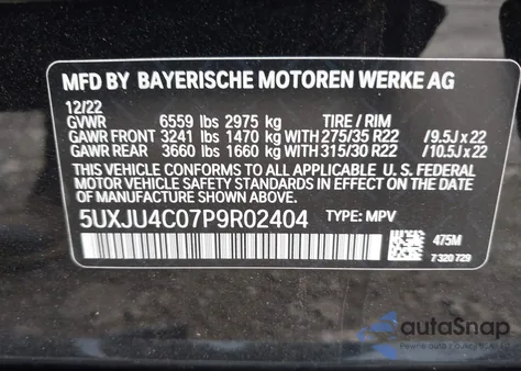 2023 BMW X5 M50I из США, поврежденный, VIN 5UXJU4C07P9R02404